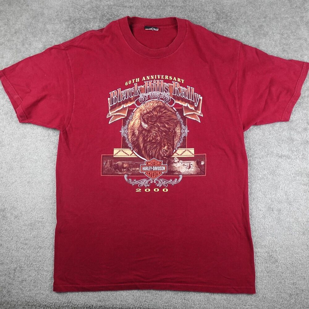 Vtg Harley Davidson Shirt Men 2XL Red Black Hills Sturgis Graphic Tee USA 2000